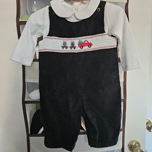 Black Corduroy Overalls with White Shirt